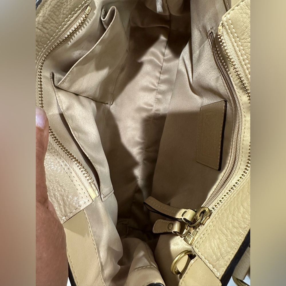 Coach Beige Pebbled Leather Hampton Tote Bag - Picture 13 of 16